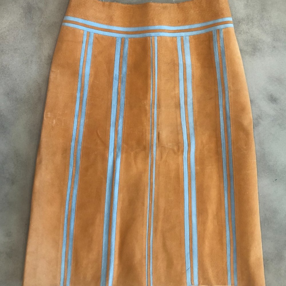 Peach + Turquoise Pieced Suede Skirt - A-Line / Mid Length